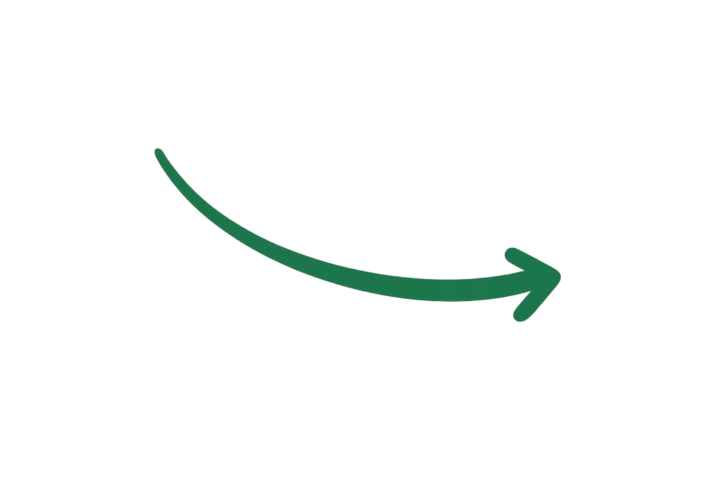 Curved green arrow on transparent background